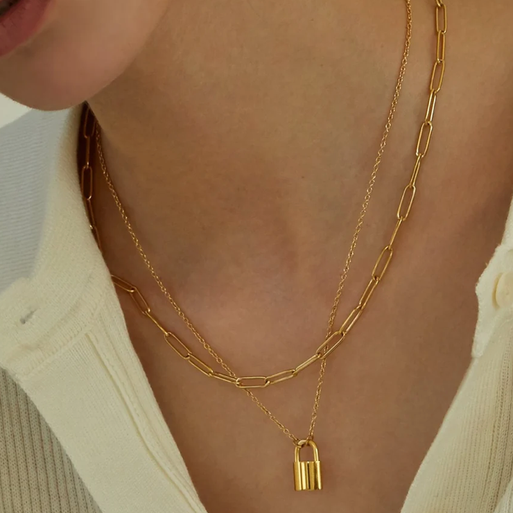Mini Lock Necklace - Gold