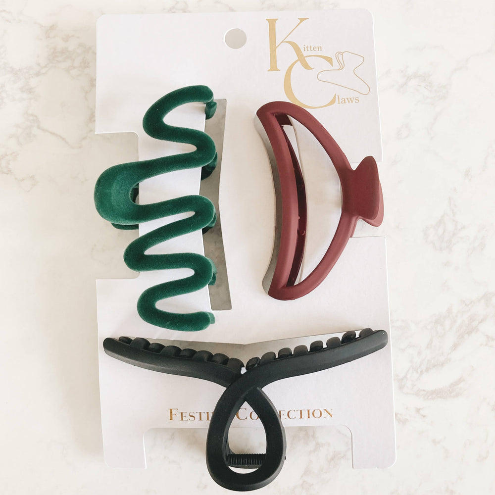 Festive Claw Clip Trio: Green