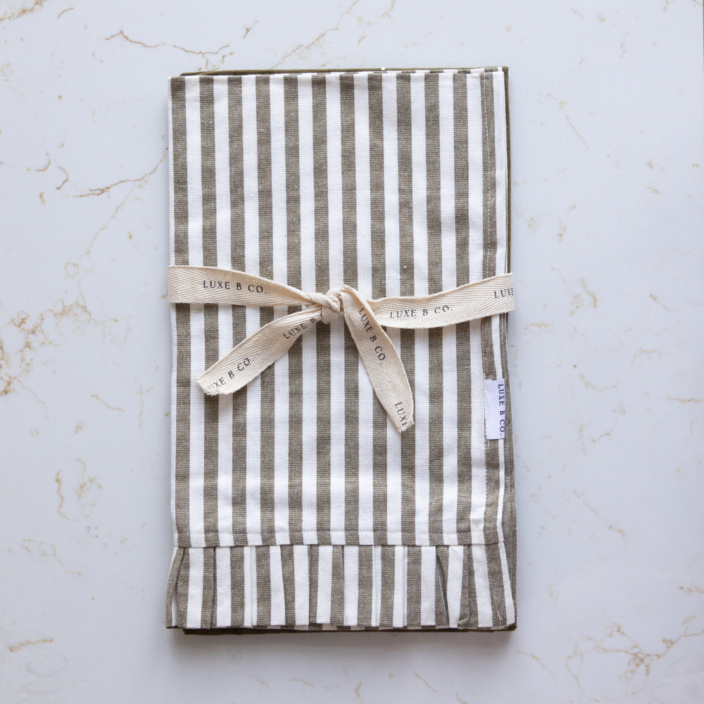 Olive Green & White Striped Dish Towels