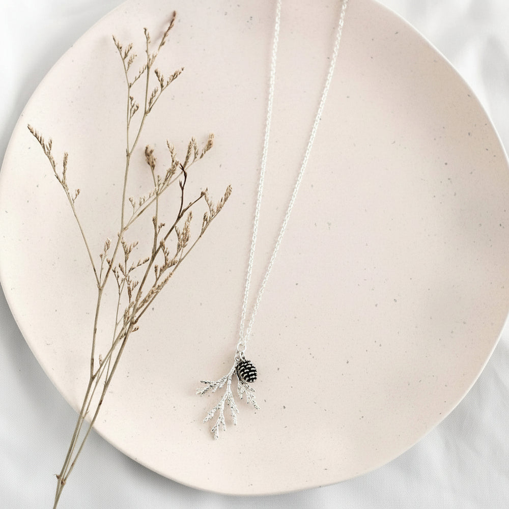 Juniper & Pine Cone Necklace: Silver