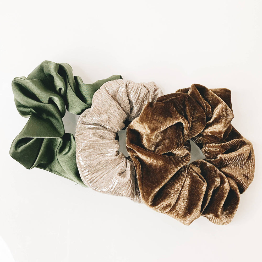Hair Scrunchie Trio Green: Festive Collection