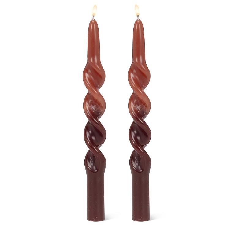 Spiral 2-Tone Tapered Candle - Brown