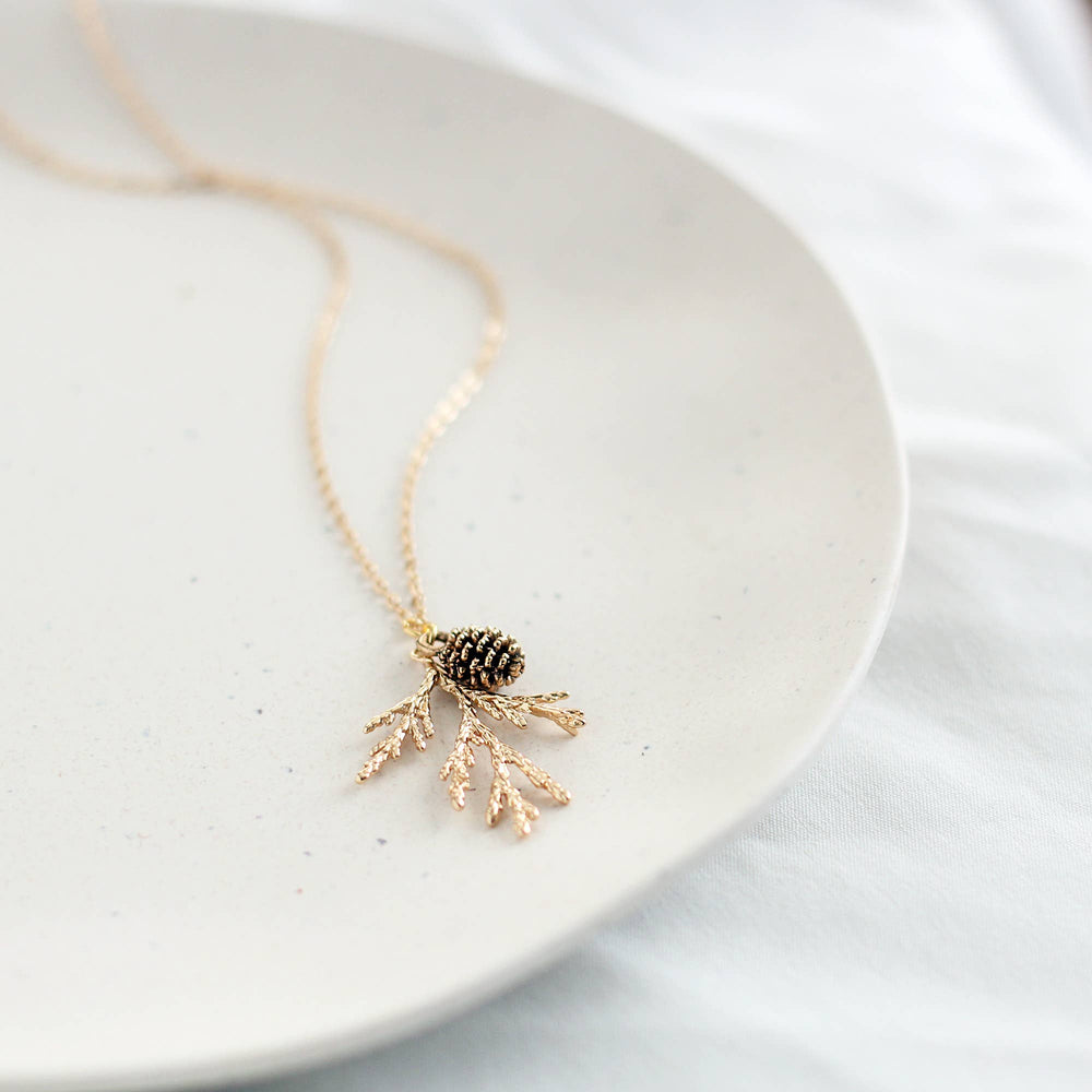 Juniper & Pine Cone Necklace: Gold