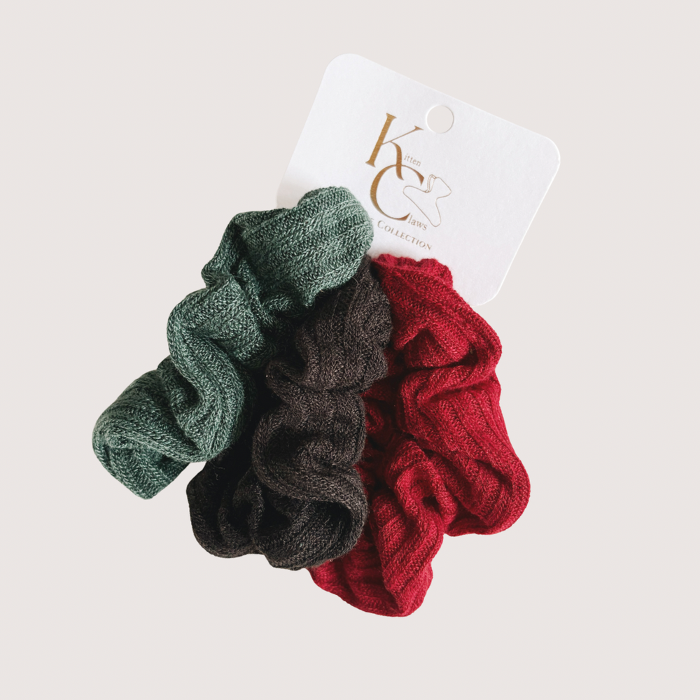 Hair Scrunchie Knit Trio - Festive Collection