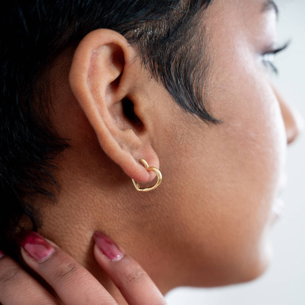 Heart Huggie Hoops: Yellow Gold