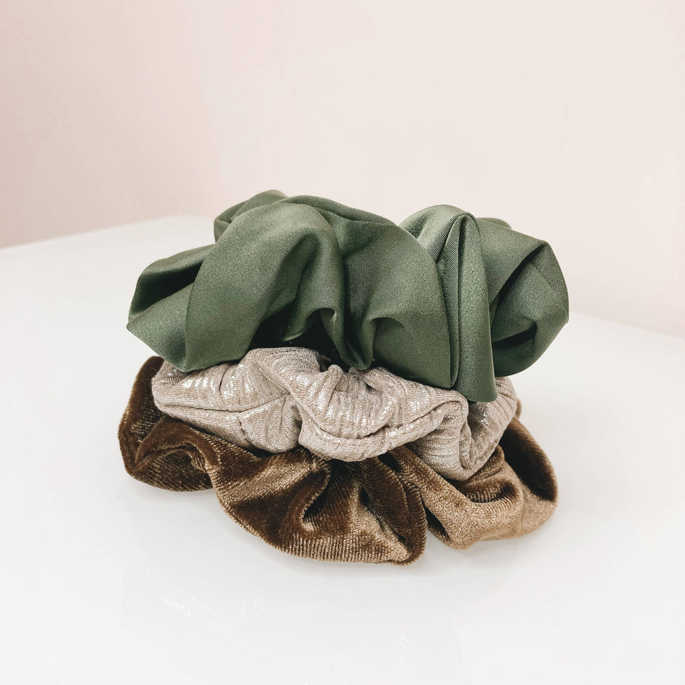 Hair Scrunchie Trio Green: Festive Collection