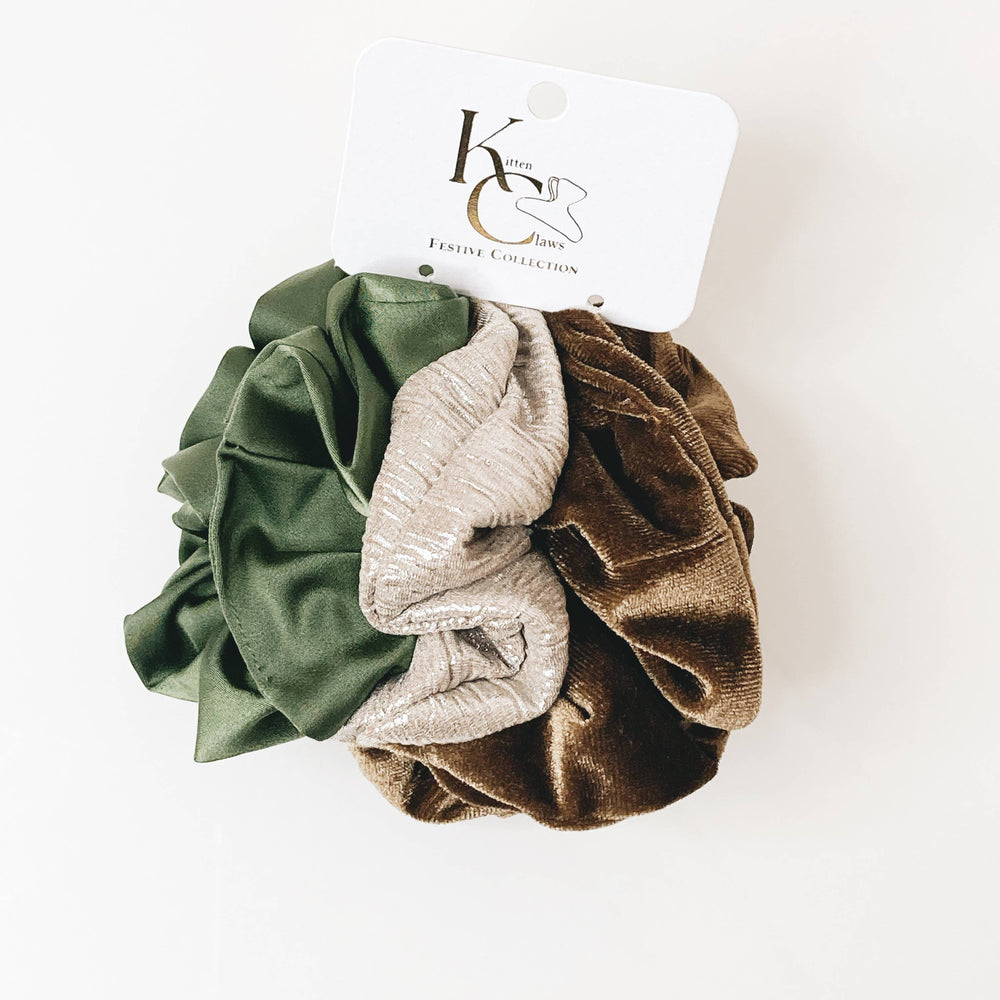 Hair Scrunchie Trio Green: Festive Collection