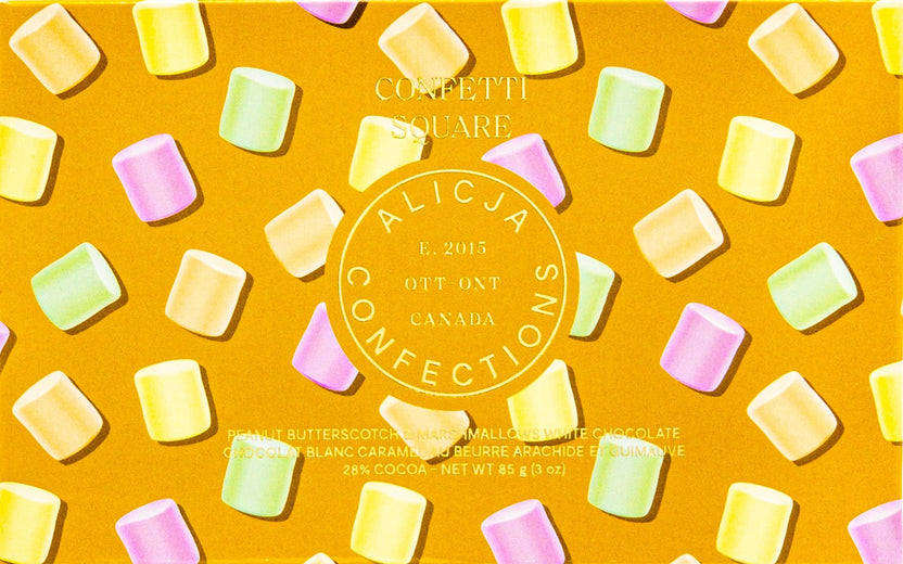 Confetti Square • Peanut Butterscotch & Marshmallows White Chocolate Postcard Bar