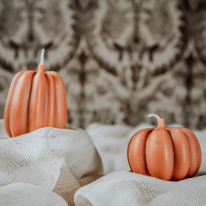 
            
                Load image into Gallery viewer, Pumpkin Pillar Candle • A Pleasant Thought
            
        