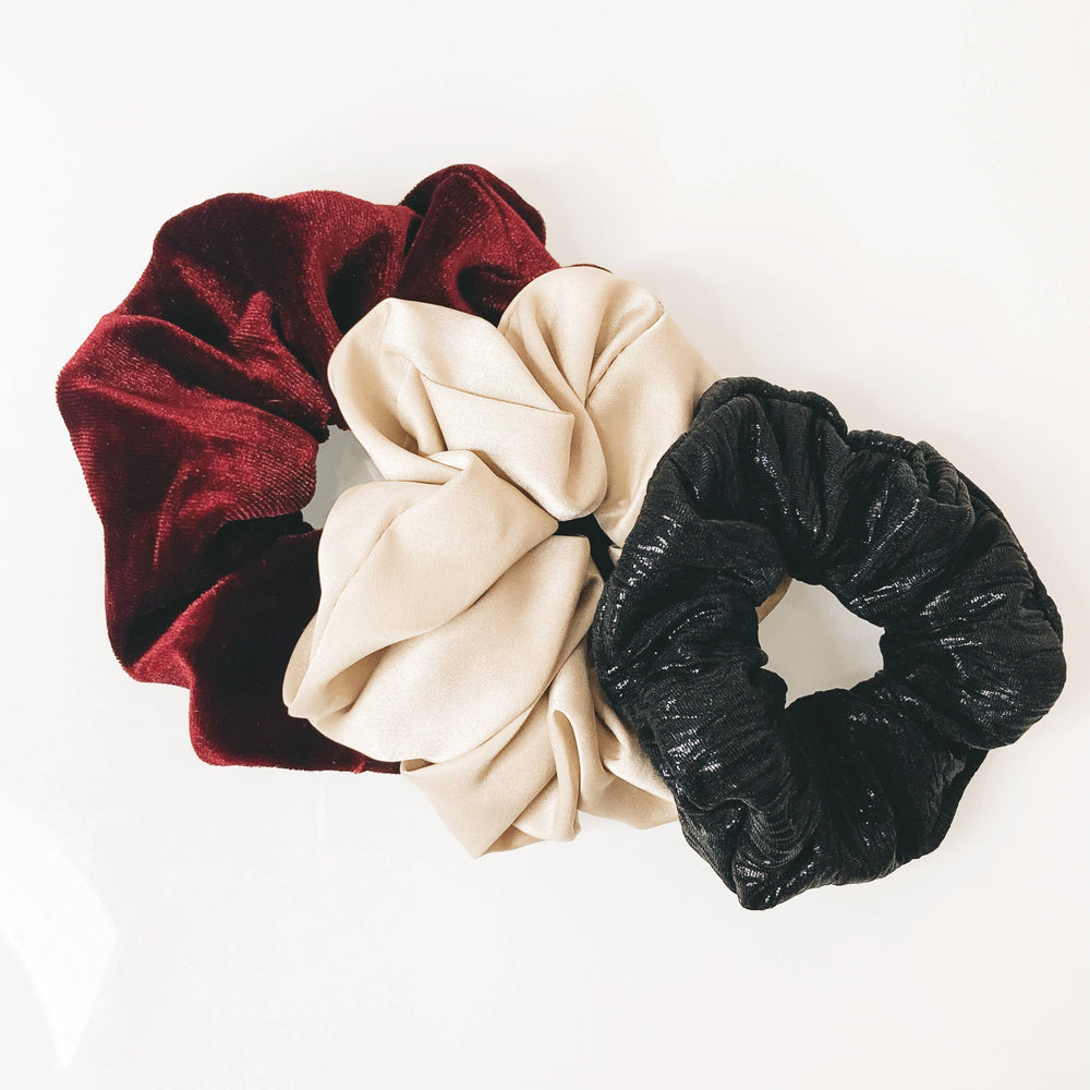 Hair Scrunchie Trio: Festive Red