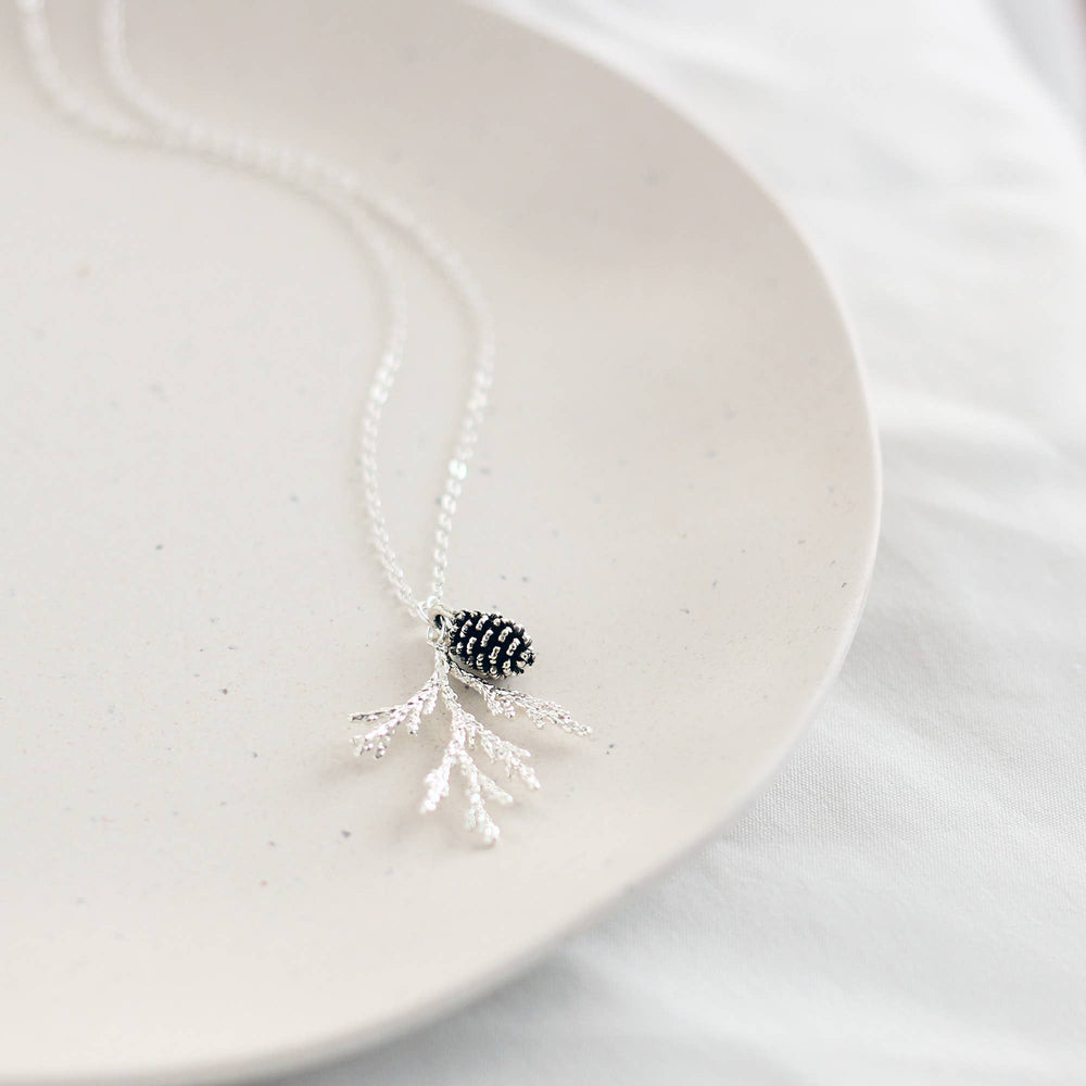 Juniper & Pine Cone Necklace: Silver