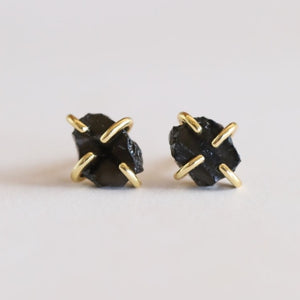 Obsidian Prong Earrings - 18K Gold Plated