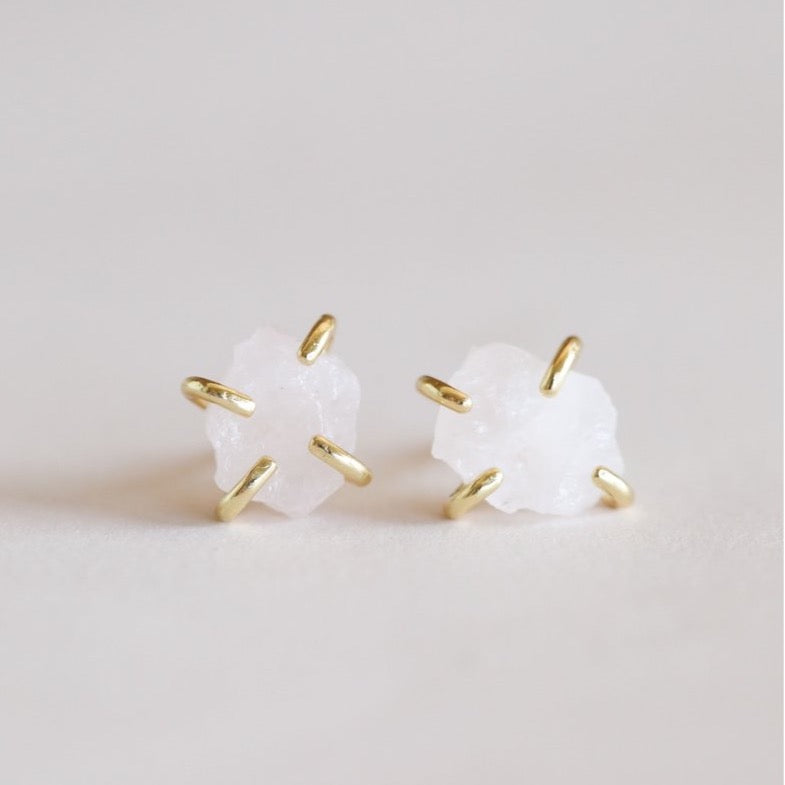 Rose Quartz Prong Earrings - 18K Gold Plated