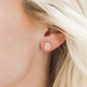 Rose Quartz Prong Earrings - 18K Gold Plated